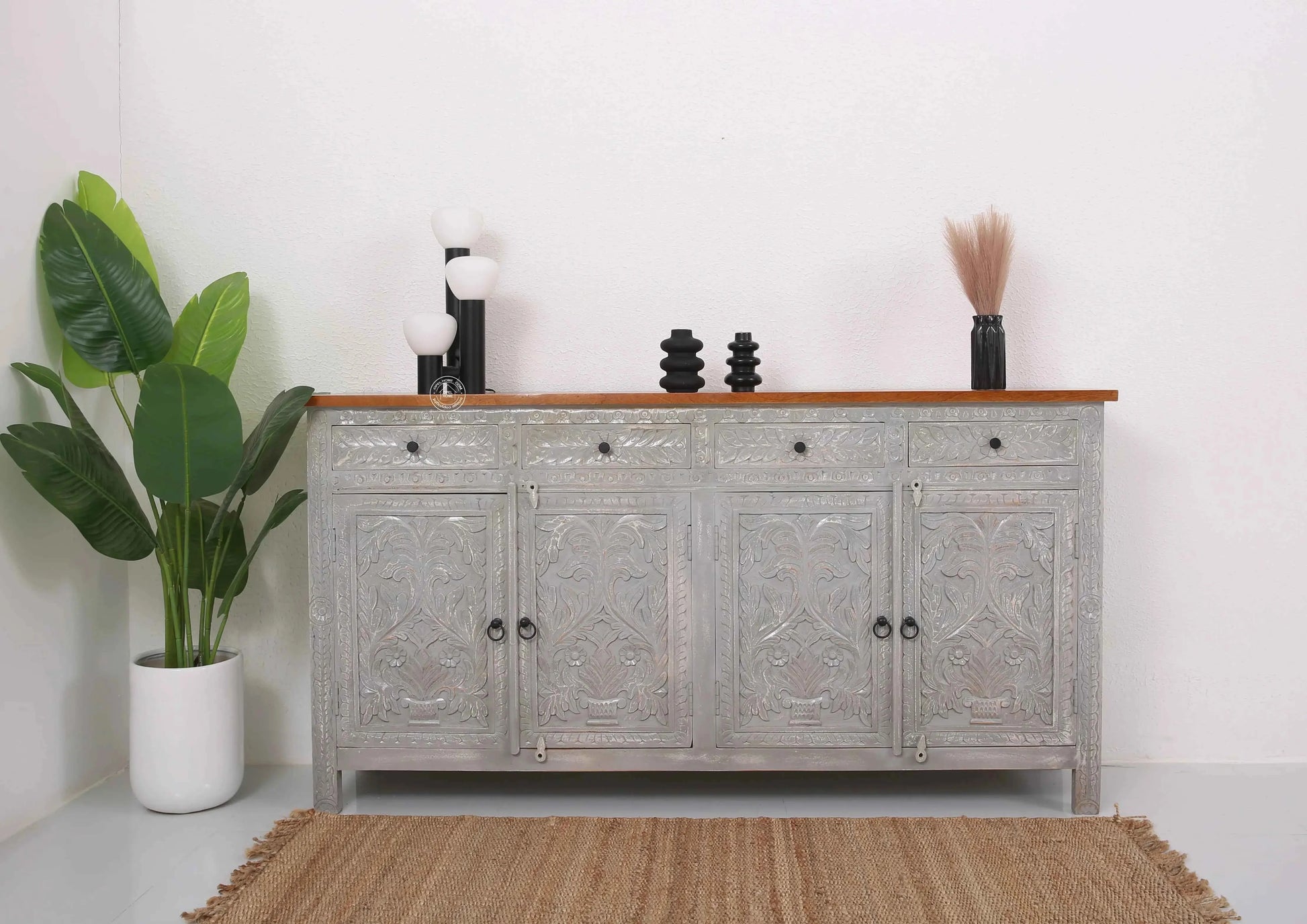 Sparta Wooden 4 Door 4 Drawer Sideboard – Solid Mango Wood, Multiple Color Options | Opelhome UAE