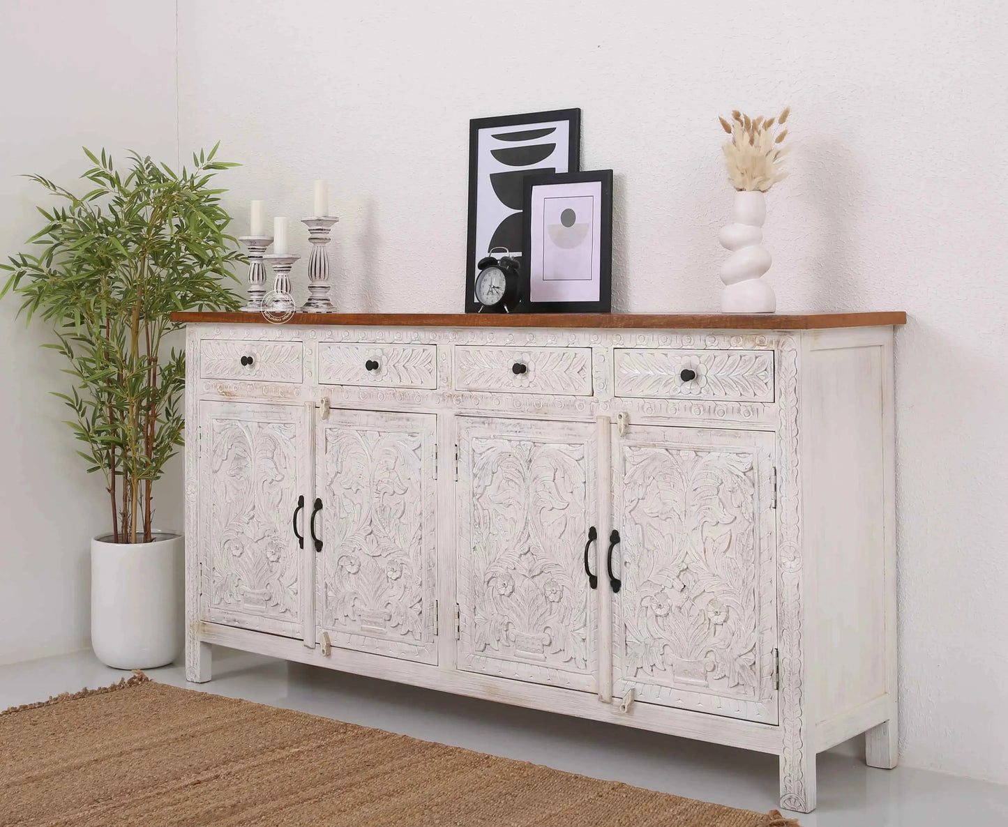 Sparta Wooden 4 Door 4 Drawer Sideboard – Solid Mango Wood, Multiple Color Options | Opelhome UAE