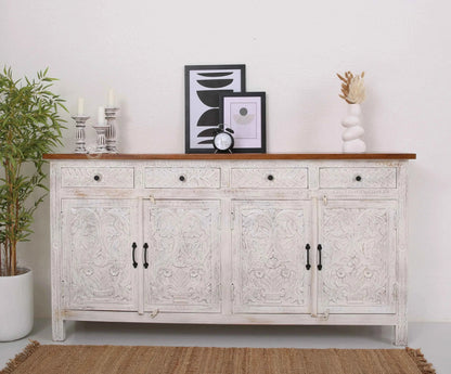 Sparta Wooden 4 Door 4 Drawer Sideboard – Solid Mango Wood, Multiple Color Options | Opelhome UAE