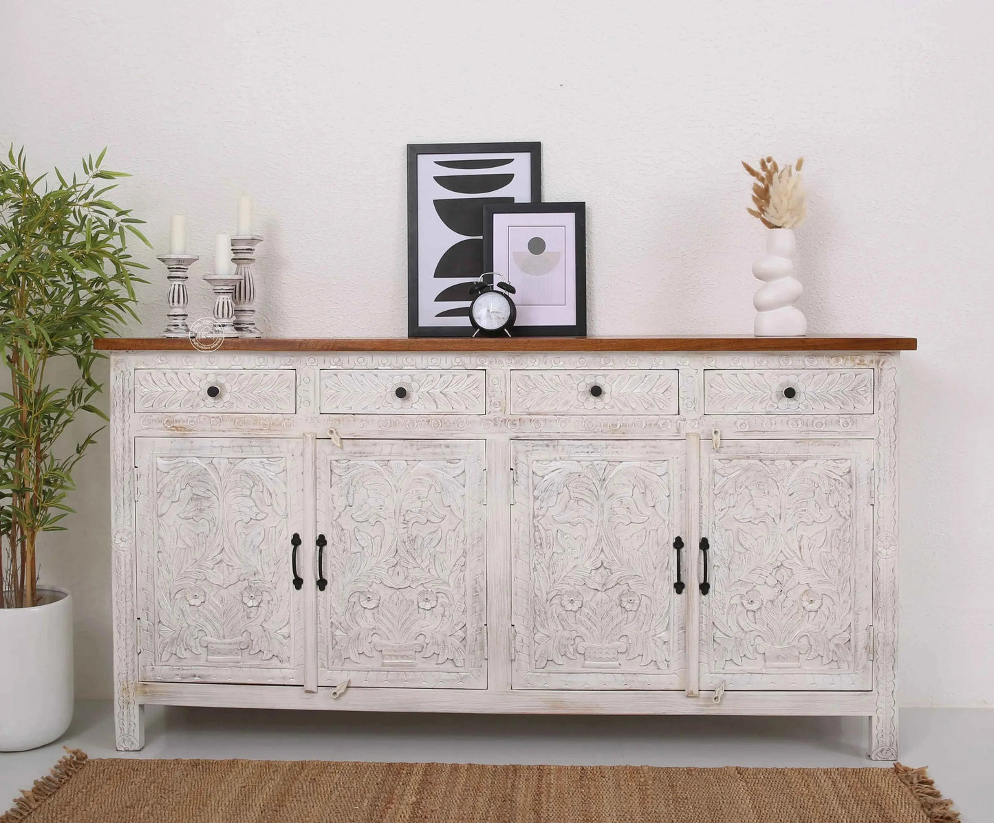 Sparta Wooden 4 Door 4 Drawer Sideboard – Solid Mango Wood, Multiple Color Options | Opelhome UAE