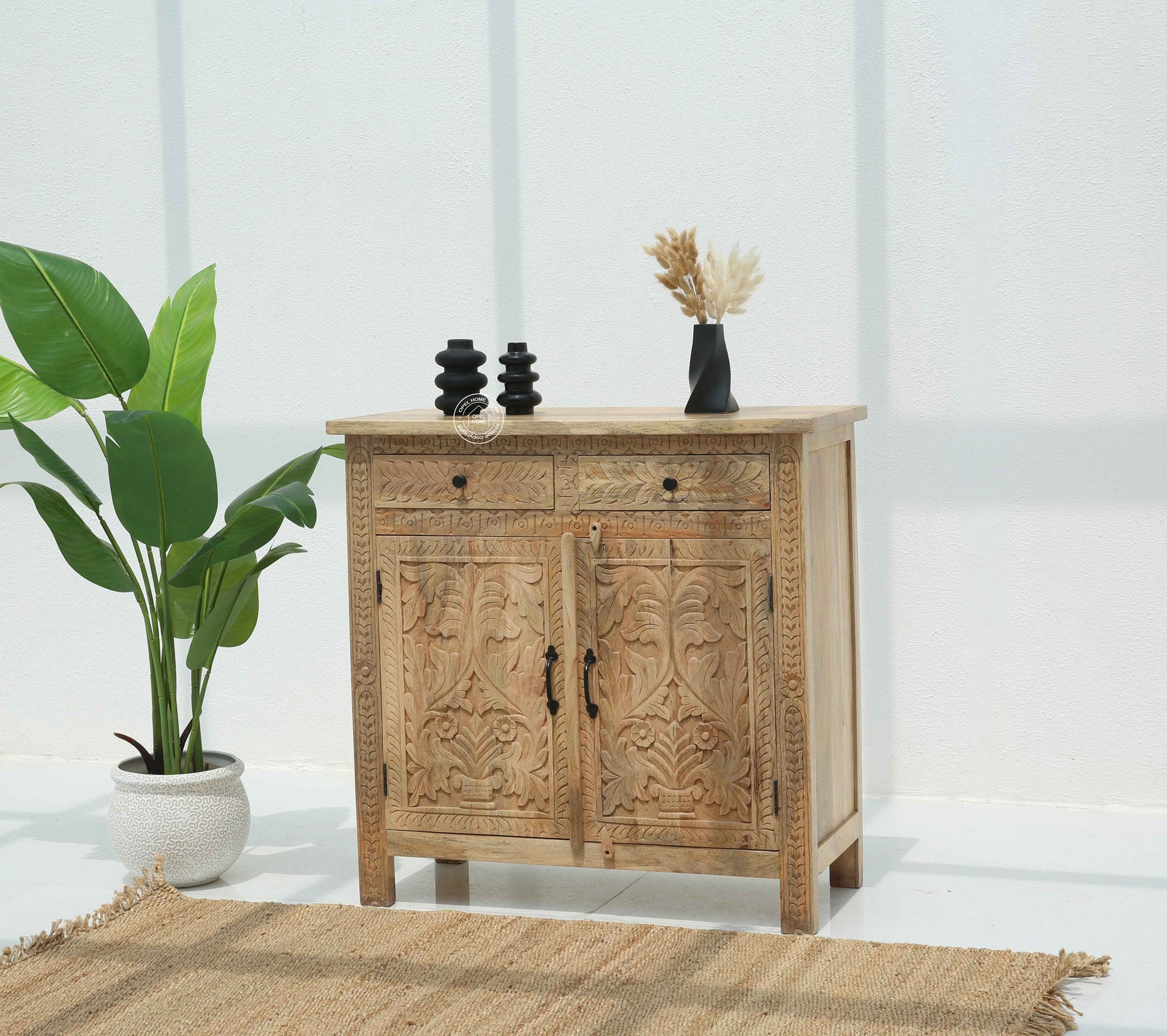 Sparta Wooden Sideboard – 2 Doors, 2 Drawers, Solid Mango Wood, Multi-Color Options | Opelhome UAE