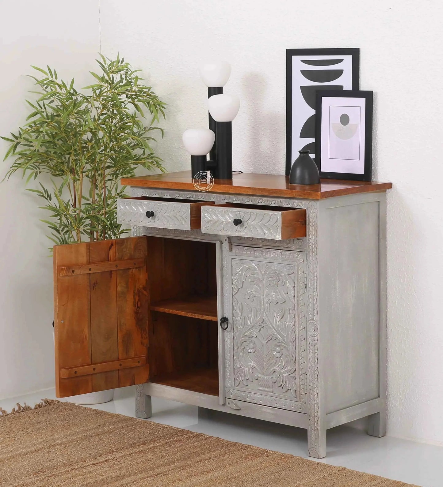 Sparta Wooden Sideboard – 2 Doors, 2 Drawers, Solid Mango Wood, Multi-Color Options | Opelhome UAE