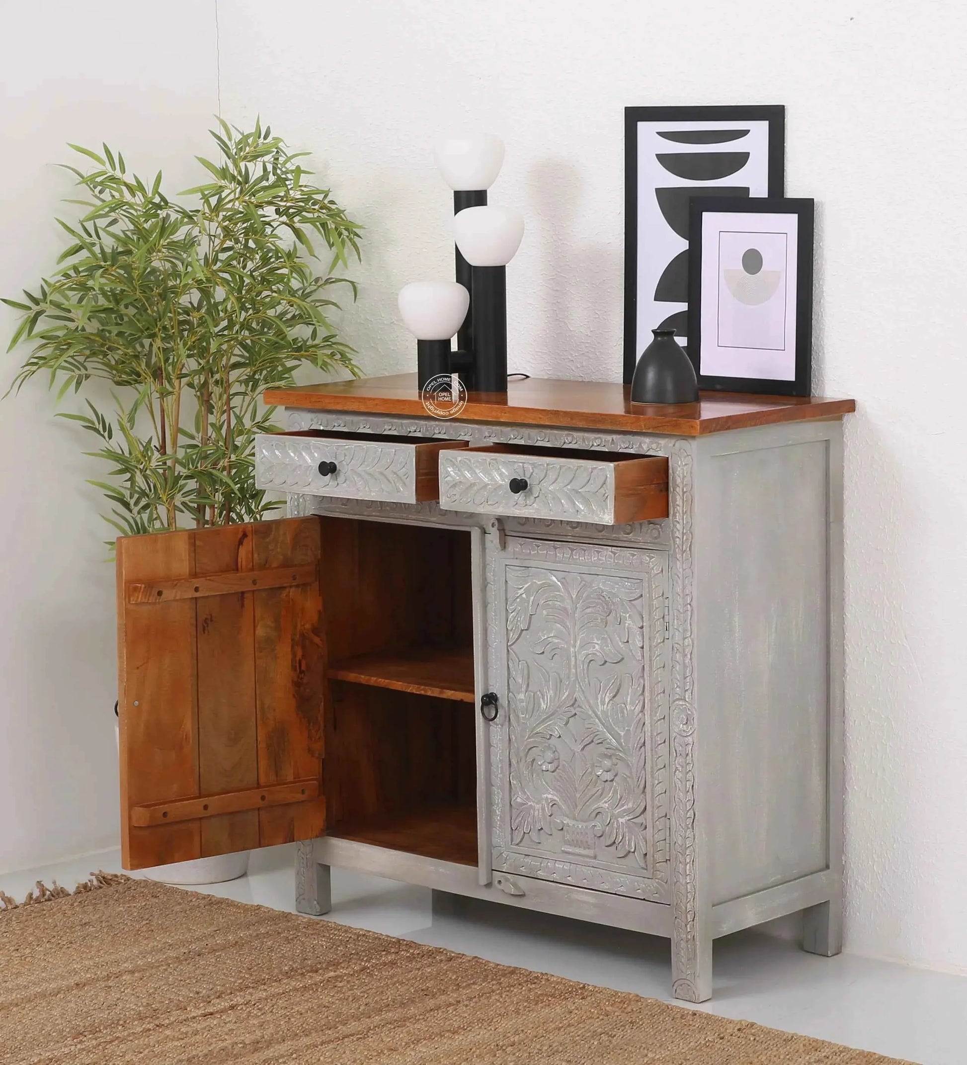 Sparta Wooden Sideboard – 2 Doors, 2 Drawers, Solid Mango Wood, Multi-Color Options | Opelhome UAE