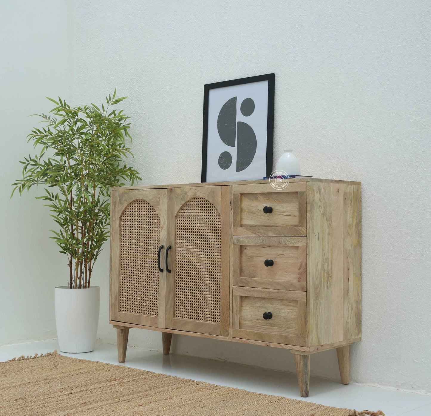 Stano Rattan Sideboard – Solid Mango Wood, Natural Finish | Opelhome UAE