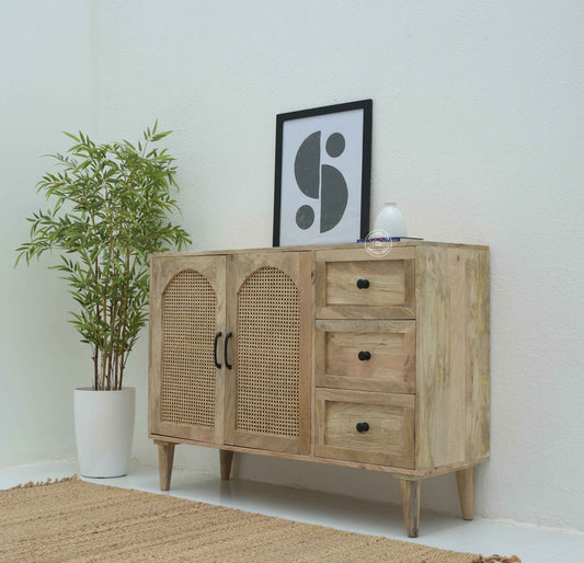 Stano Rattan Sideboard – Solid Mango Wood, Natural Finish | Opelhome UAE