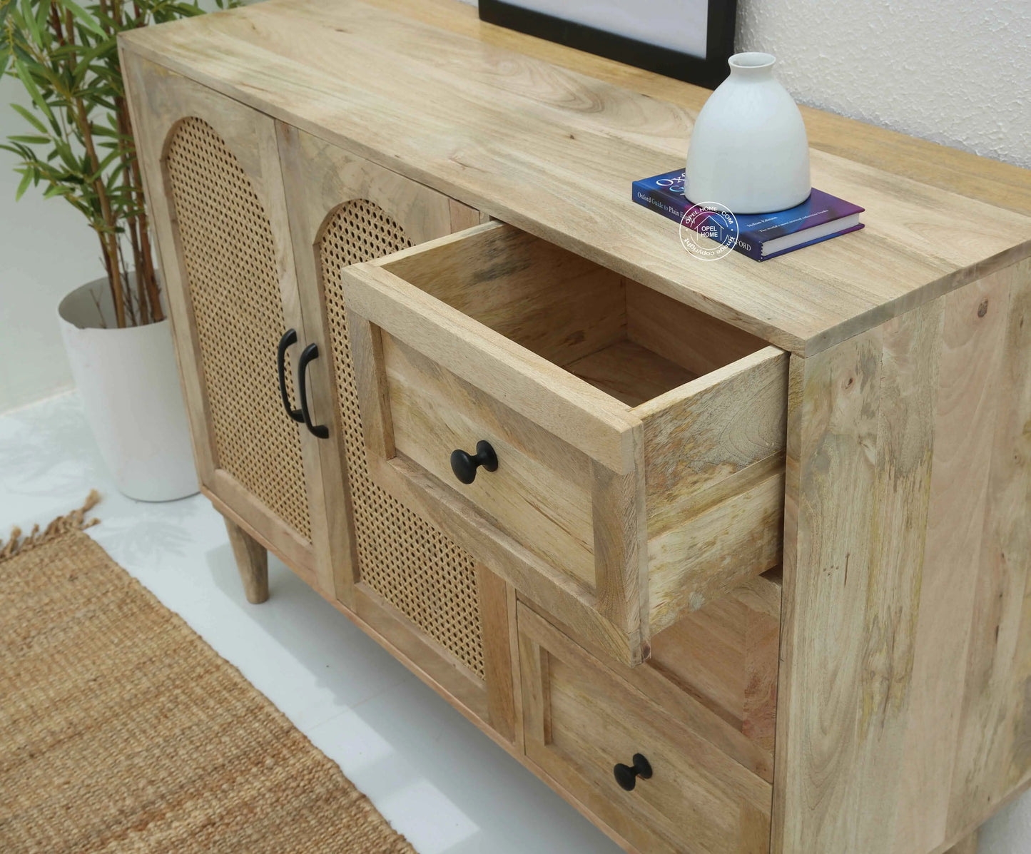 Stano Rattan Sideboard – Solid Mango Wood, Natural Finish | Opelhome UAE