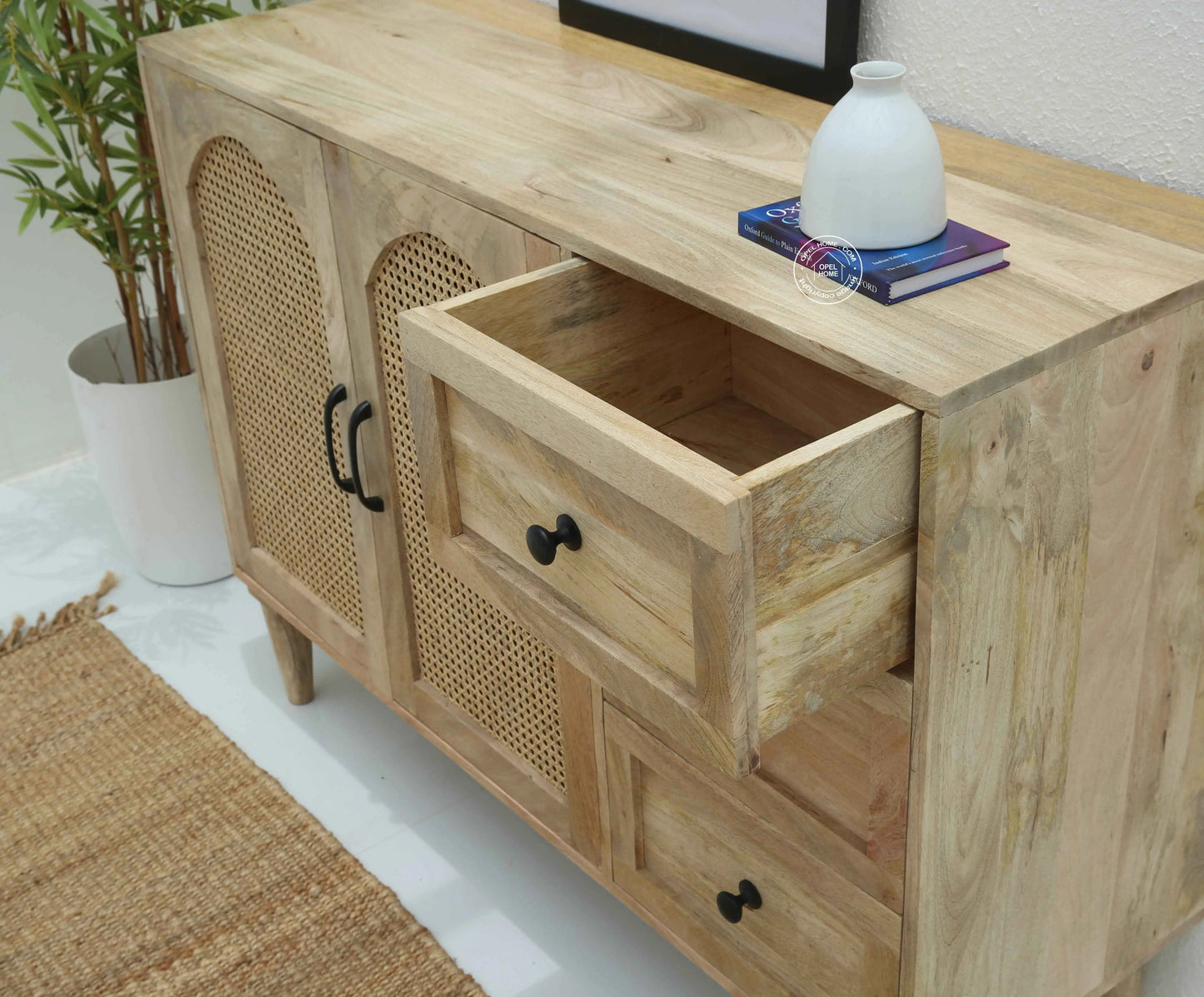 Stano Rattan Sideboard – Solid Mango Wood, Natural Finish | Opelhome UAE