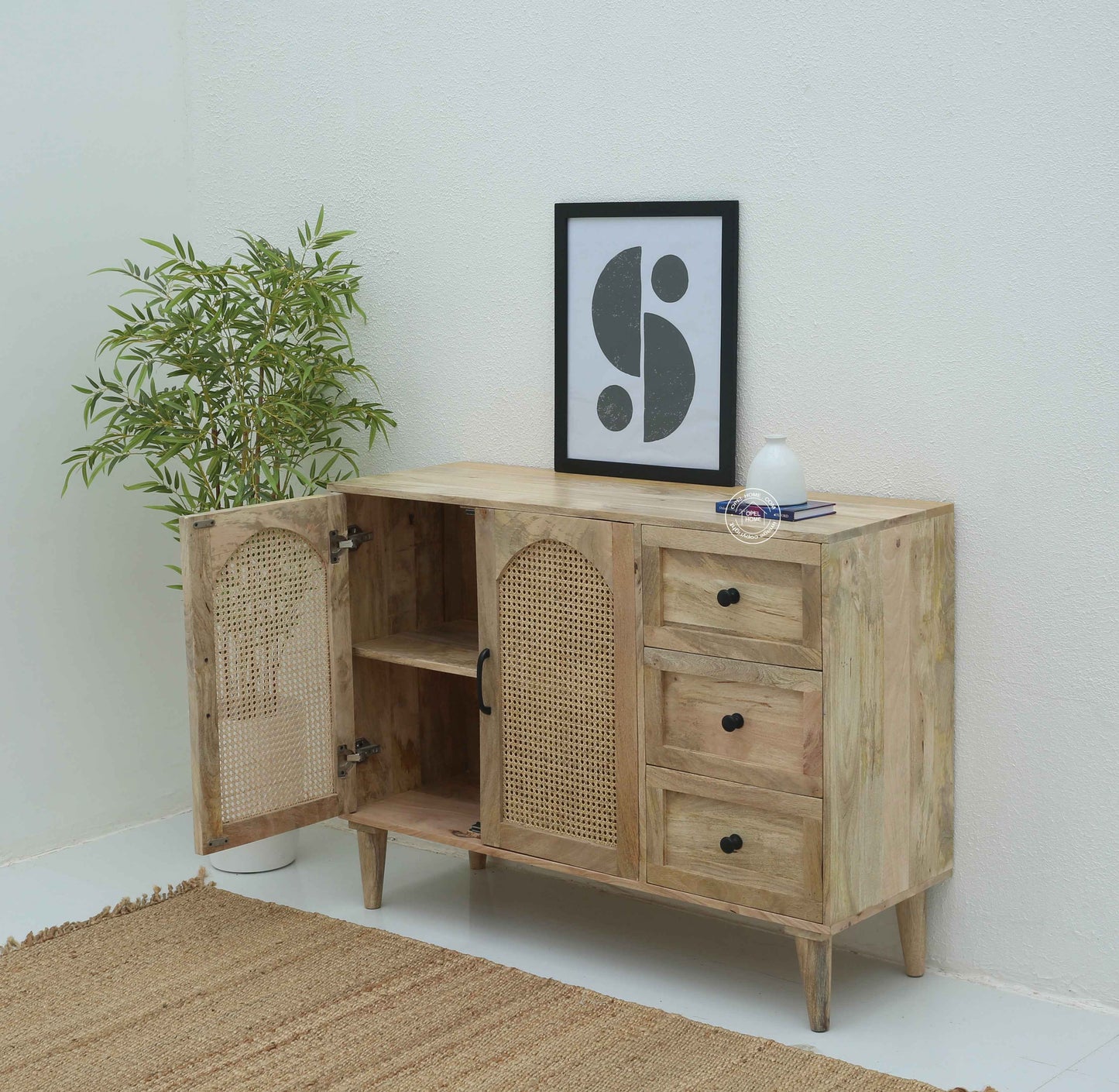 Stano Rattan Sideboard – Solid Mango Wood, Natural Finish | Opelhome UAE