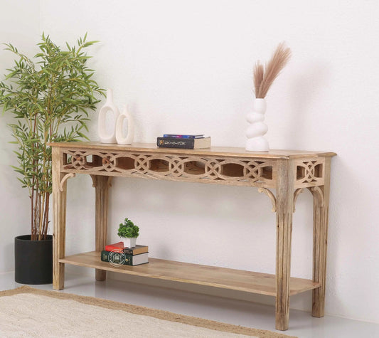 Staple Wooden Console Table – Solid Mango Wood, Natural Finish, 153 cm Long | Opelhome UAE
