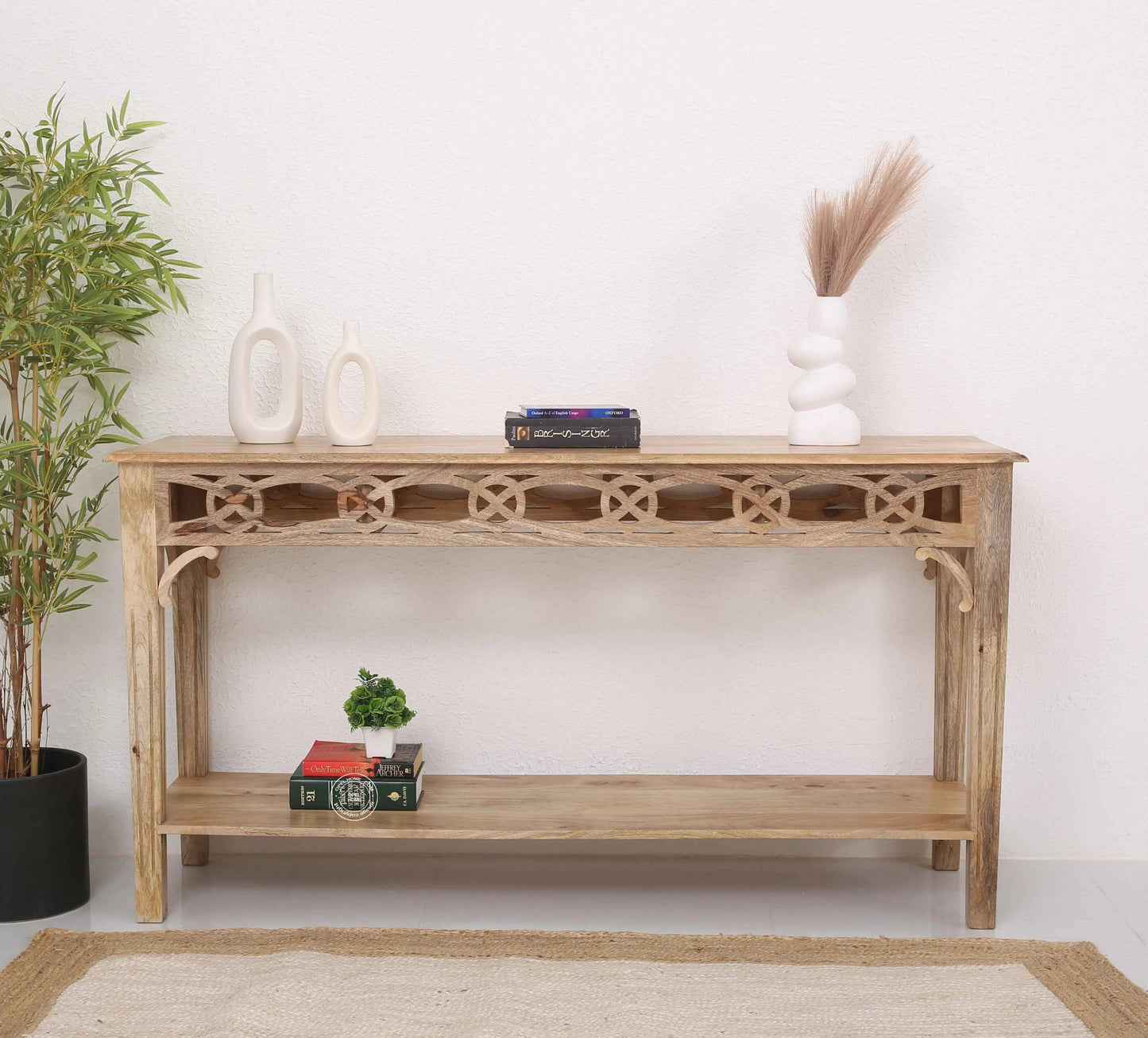 Staple Wooden Console Table – Solid Mango Wood, Natural Finish, 153 cm Long | Opelhome UAE