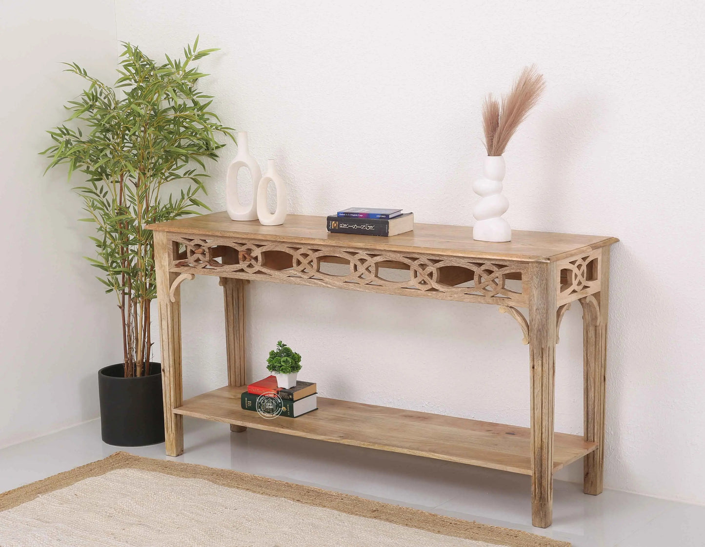 Staple Wooden Console Table – Solid Mango Wood, Natural Finish, 153 cm Long | Opelhome UAE
