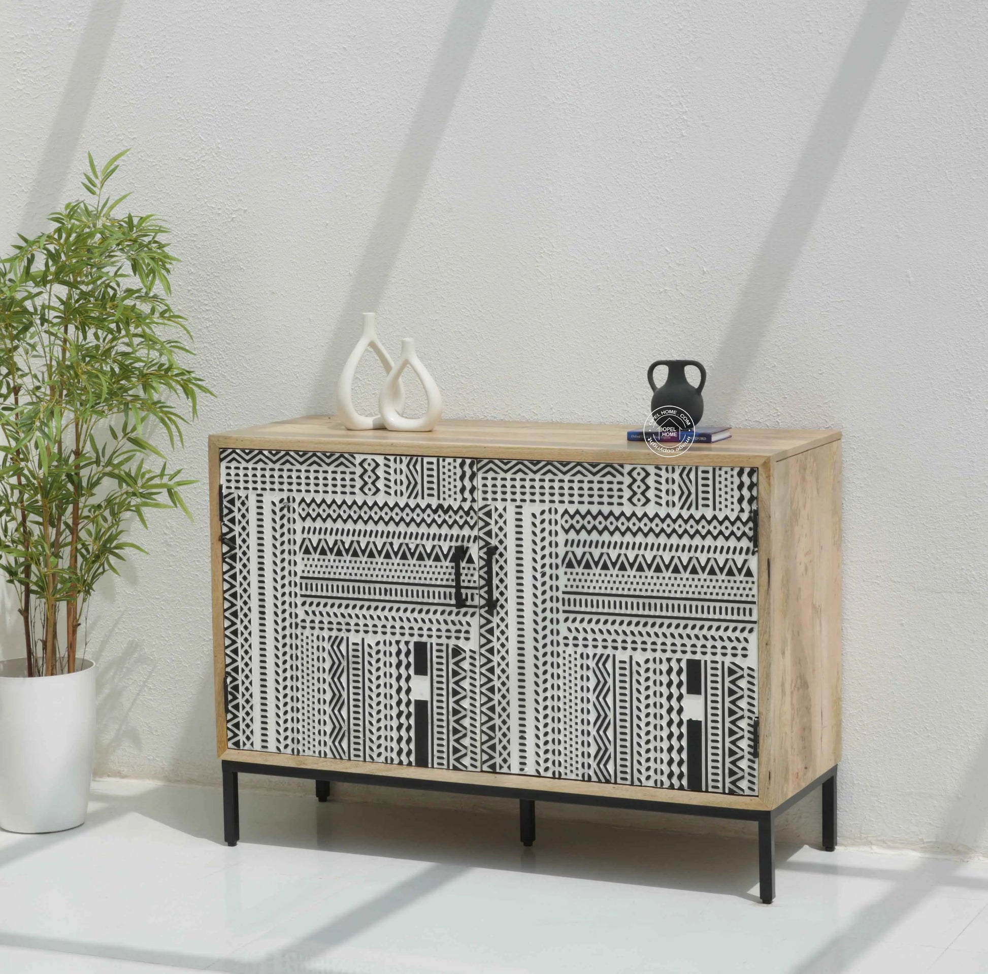 Sterra 2 Door Wooden Sideboard & Buffet – Solid Mango Wood, Natural Finish | Opelhome UAE