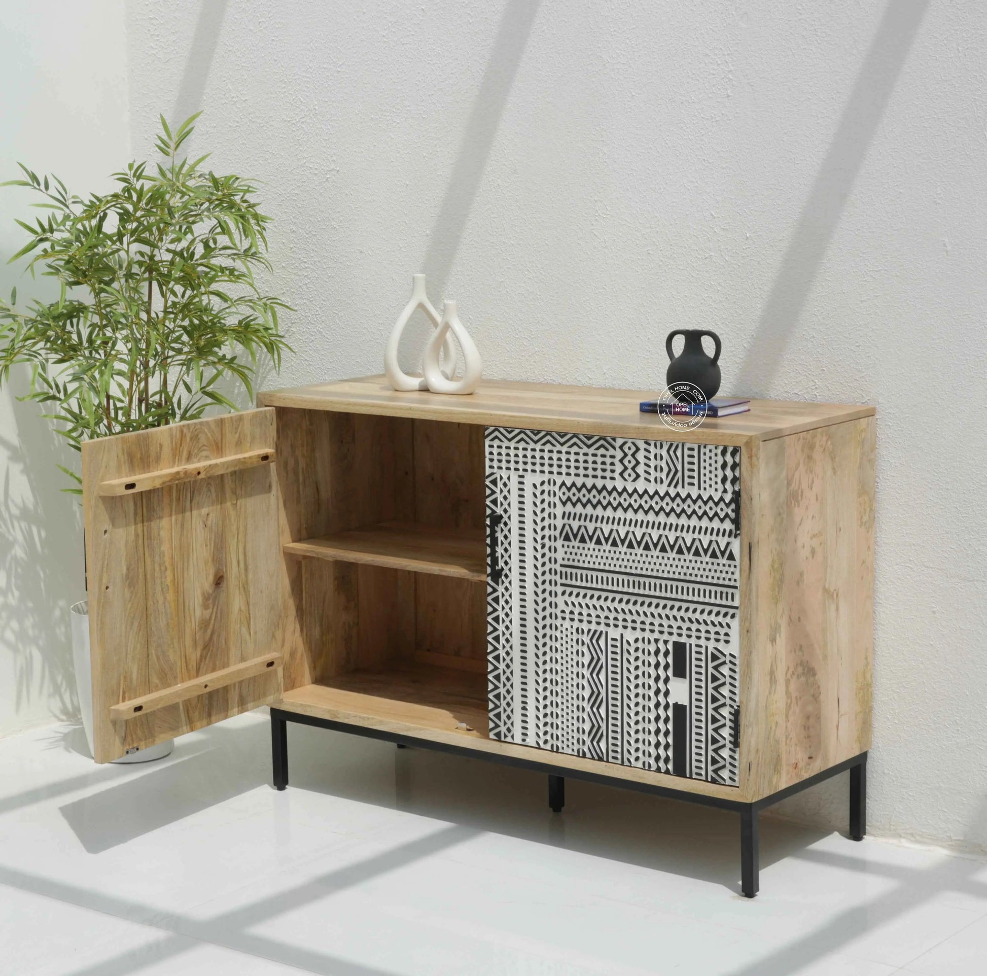 Sterra 2 Door Wooden Sideboard & Buffet – Solid Mango Wood, Natural Finish | Opelhome UAE