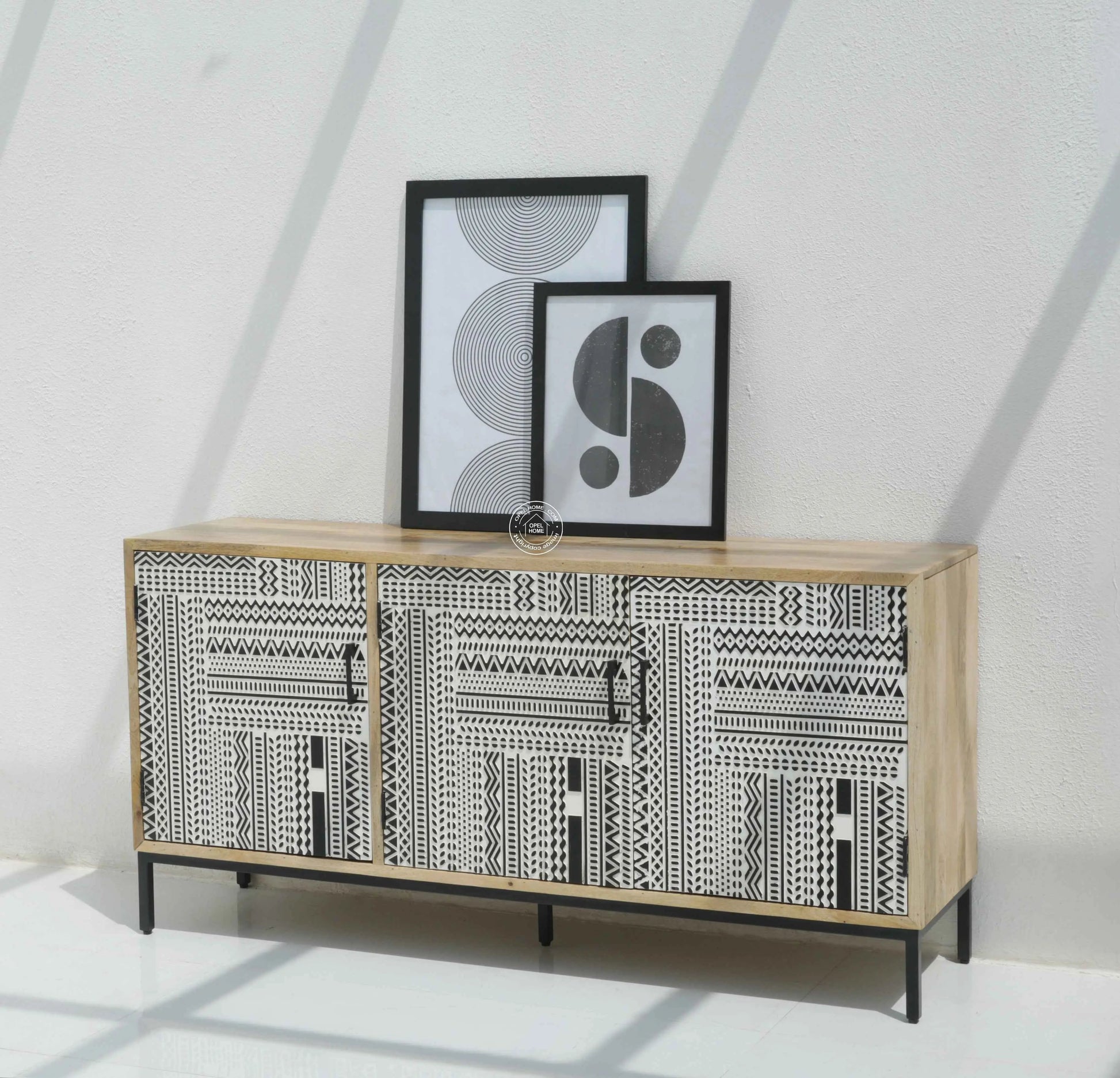 Sterra 3 Door Wooden Sideboard & Buffet – Solid Mango Wood, Natural Finish | Opelhome UAE