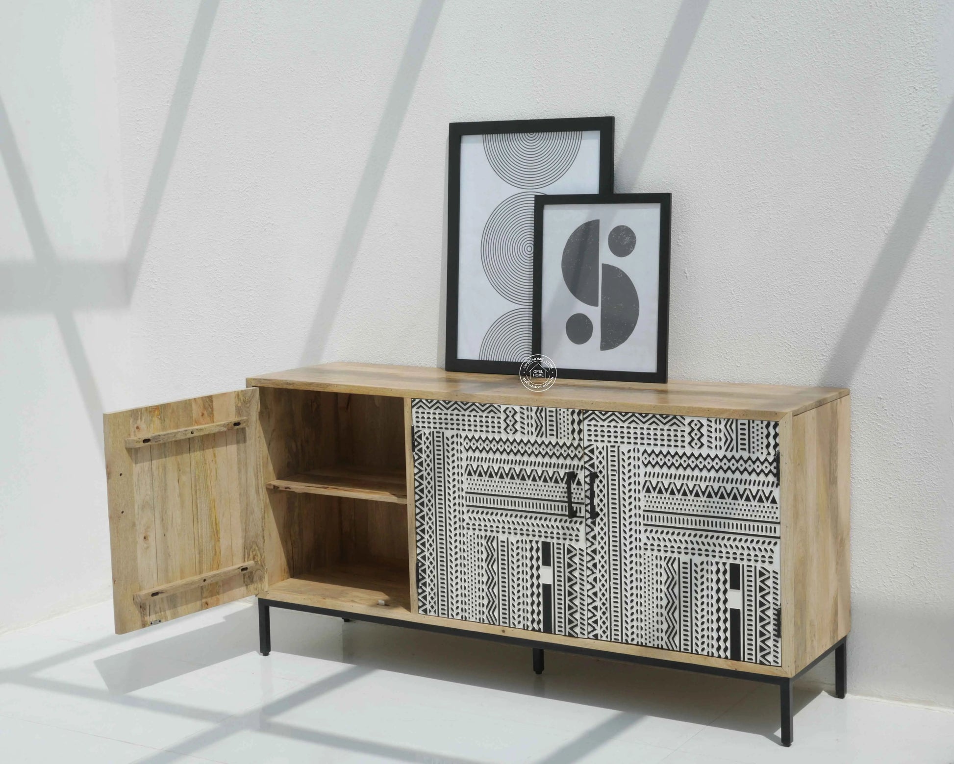 Sterra 3 Door Wooden Sideboard & Buffet – Solid Mango Wood, Natural Finish | Opelhome UAE