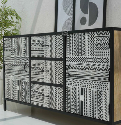 Sterra 3 Drawers & 2 Doors Sideboard – Mango Wood & Metal Frame, Natural Finish | Opelhome UAE