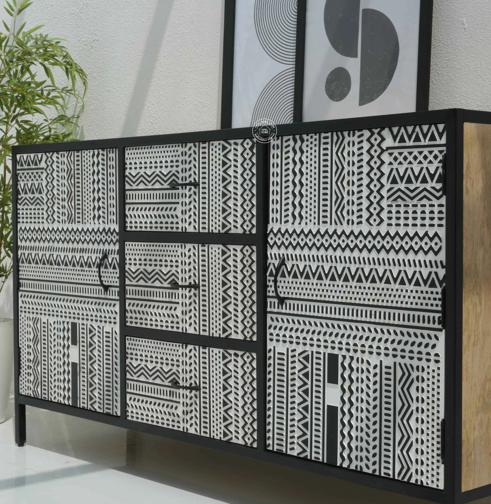 Sterra 3 Drawers & 2 Doors Sideboard – Mango Wood & Metal Frame, Natural Finish | Opelhome UAE