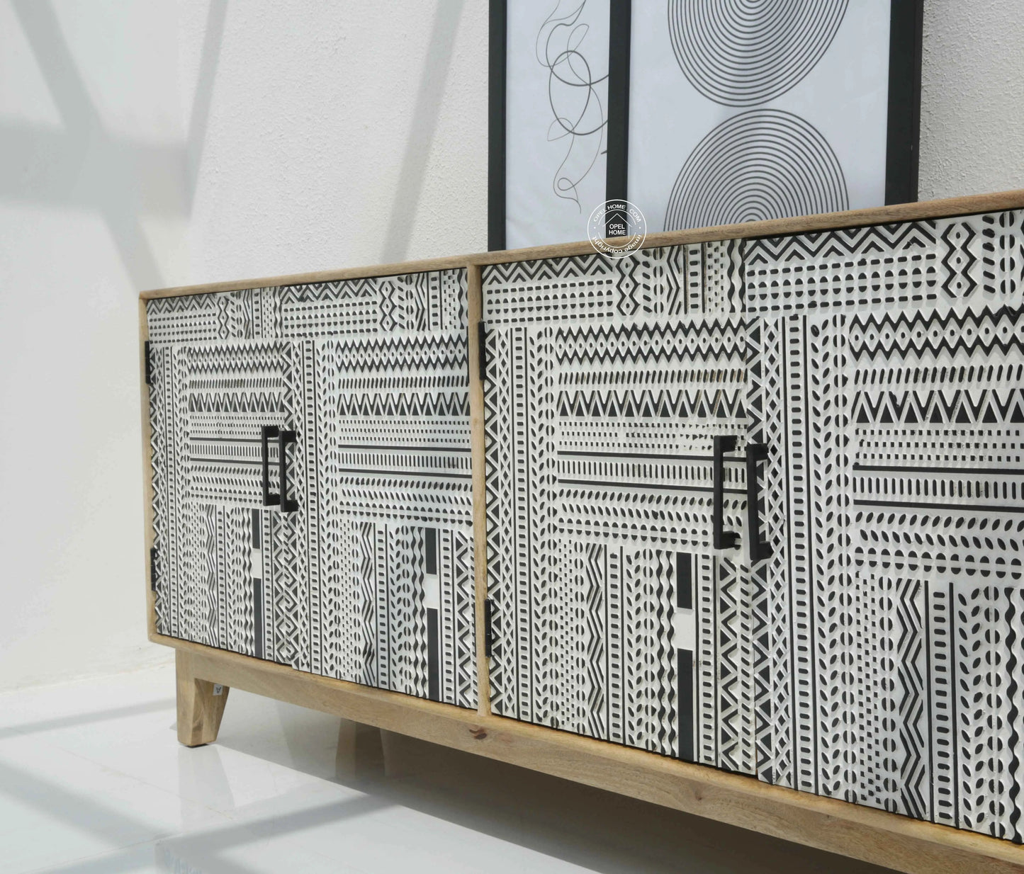 Sterra 4 Door Wooden Sideboard – Solid Mango Wood, Natural Finish | Opelhome UAE