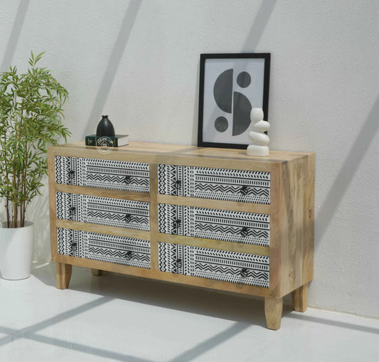 Sterra Wooden Chest of Drawers – Solid Mango Wood, Natural Finish | Opelhome UAE
