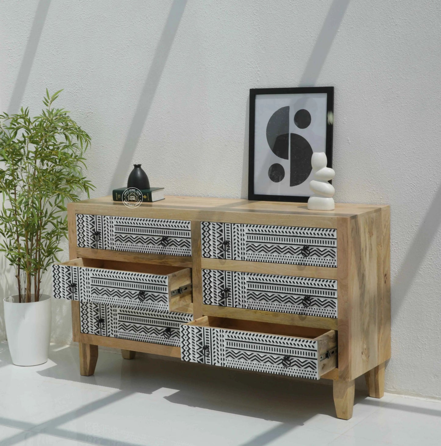 Sterra Wooden Chest of Drawers – Solid Mango Wood, Natural Finish | Opelhome UAE