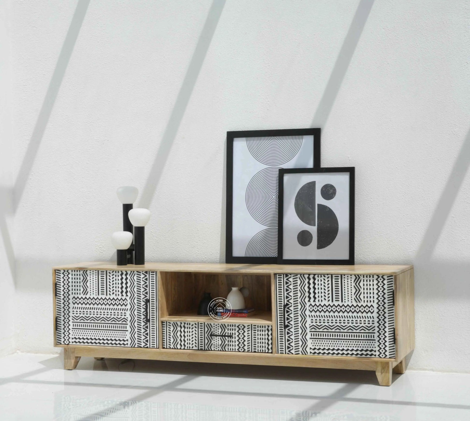 Sterra Wooden TV Unit – Solid Mango Wood, Natural Finish & Accents | Opelhome UAE