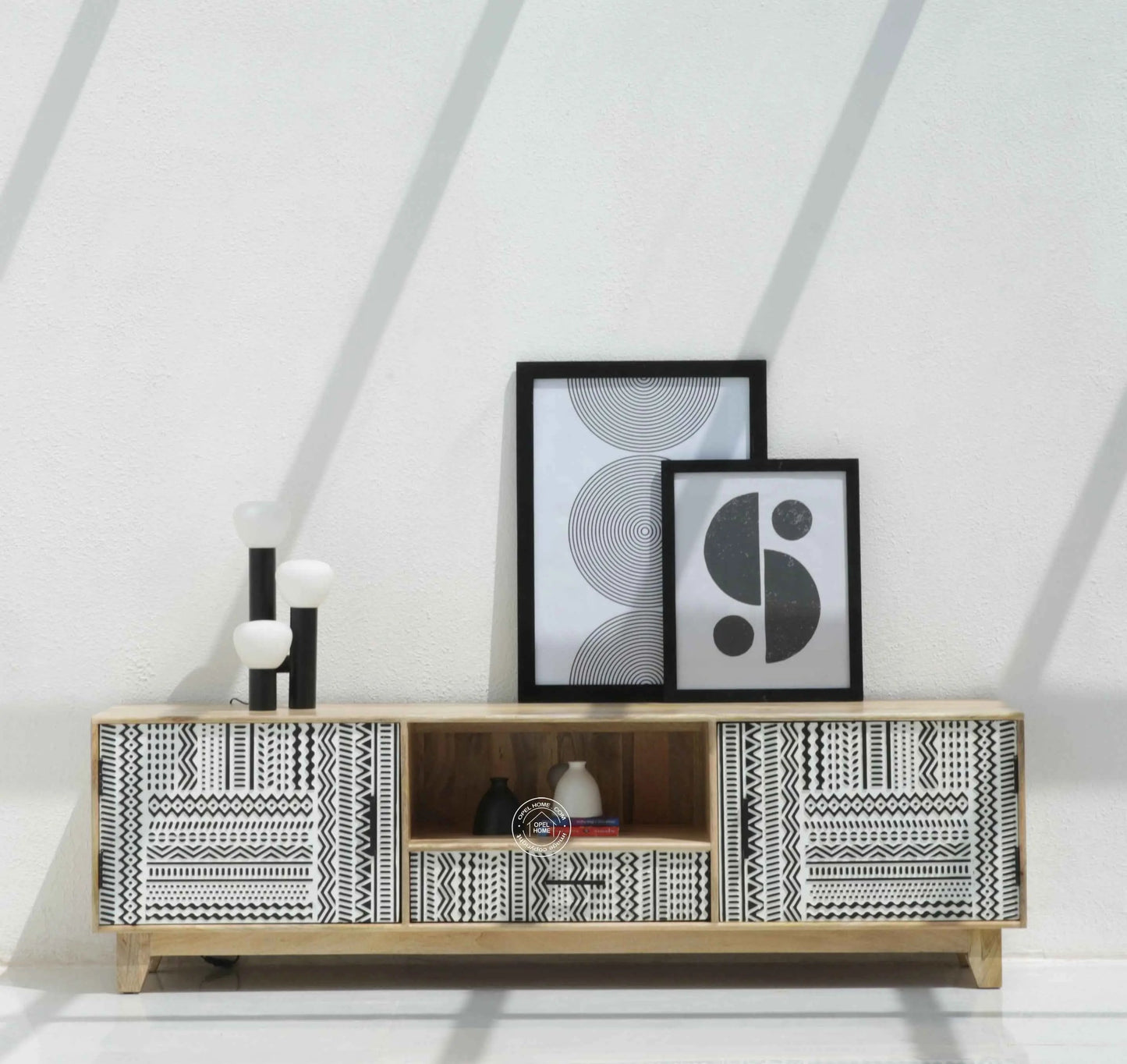 Sterra Wooden TV Unit – Solid Mango Wood, Natural Finish & Accents | Opelhome UAE