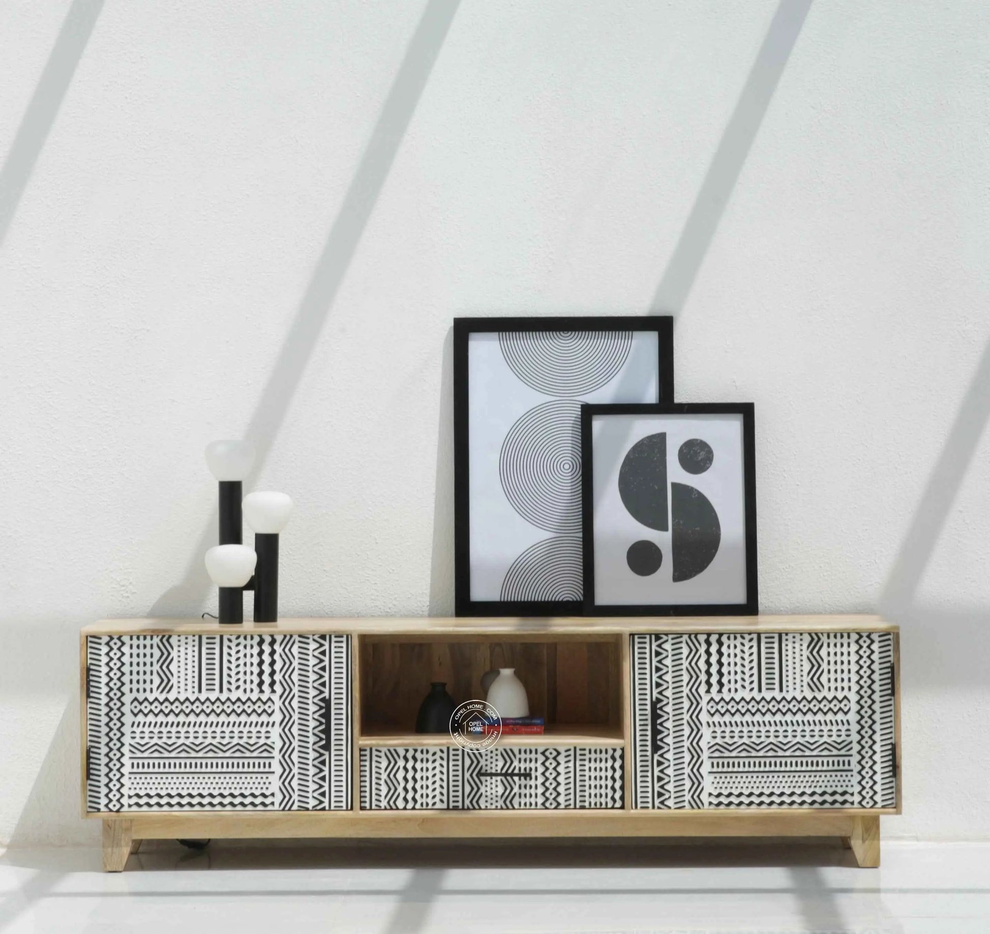 Sterra Wooden TV Unit – Solid Mango Wood, Natural Finish & Accents | Opelhome UAE