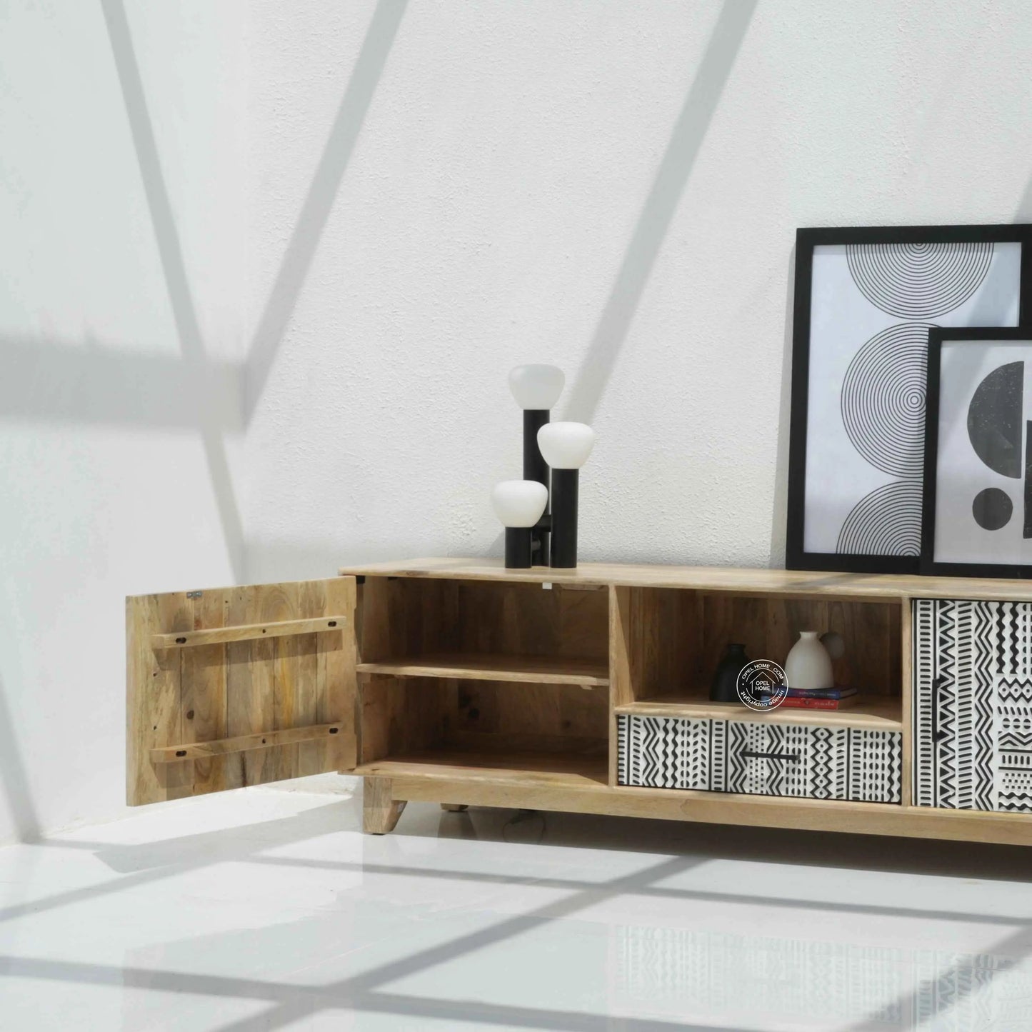 Sterra Wooden TV Unit – Solid Mango Wood, Natural Finish & Accents | Opelhome UAE