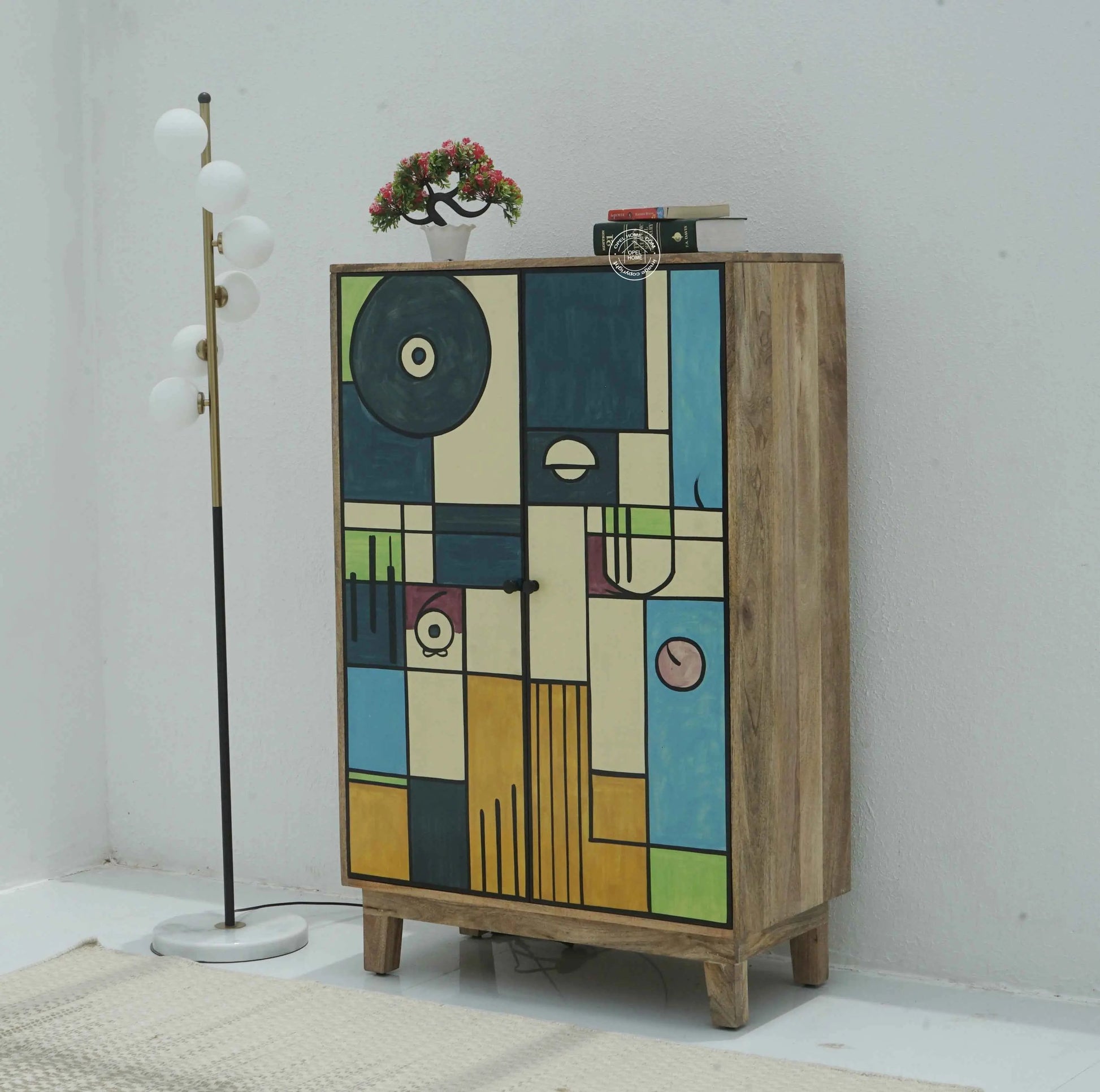 Strukt Wooden Cabinet – Hand-Painted Design, Solid Mango Wood | Opelhome UAE