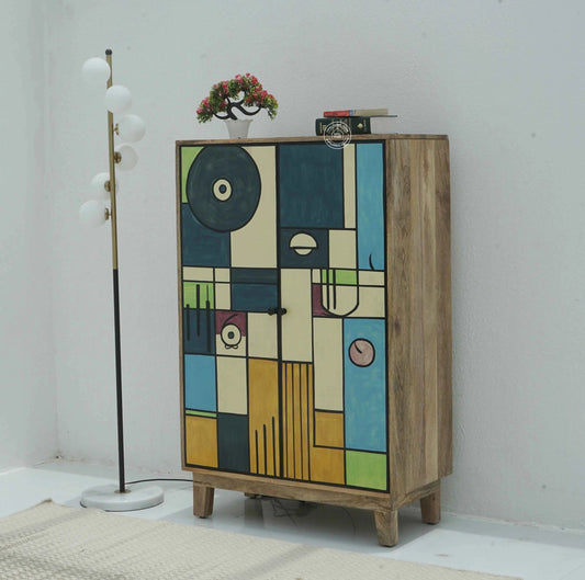 Strukt Wooden Cabinet – Hand-Painted Design, Solid Mango Wood | Opelhome UAE