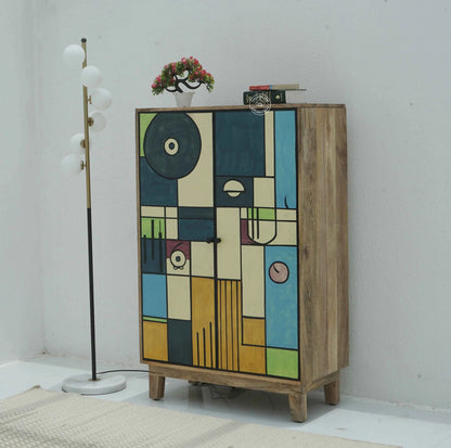 Strukt Wooden Cabinet – Hand-Painted Design, Solid Mango Wood | Opelhome UAE