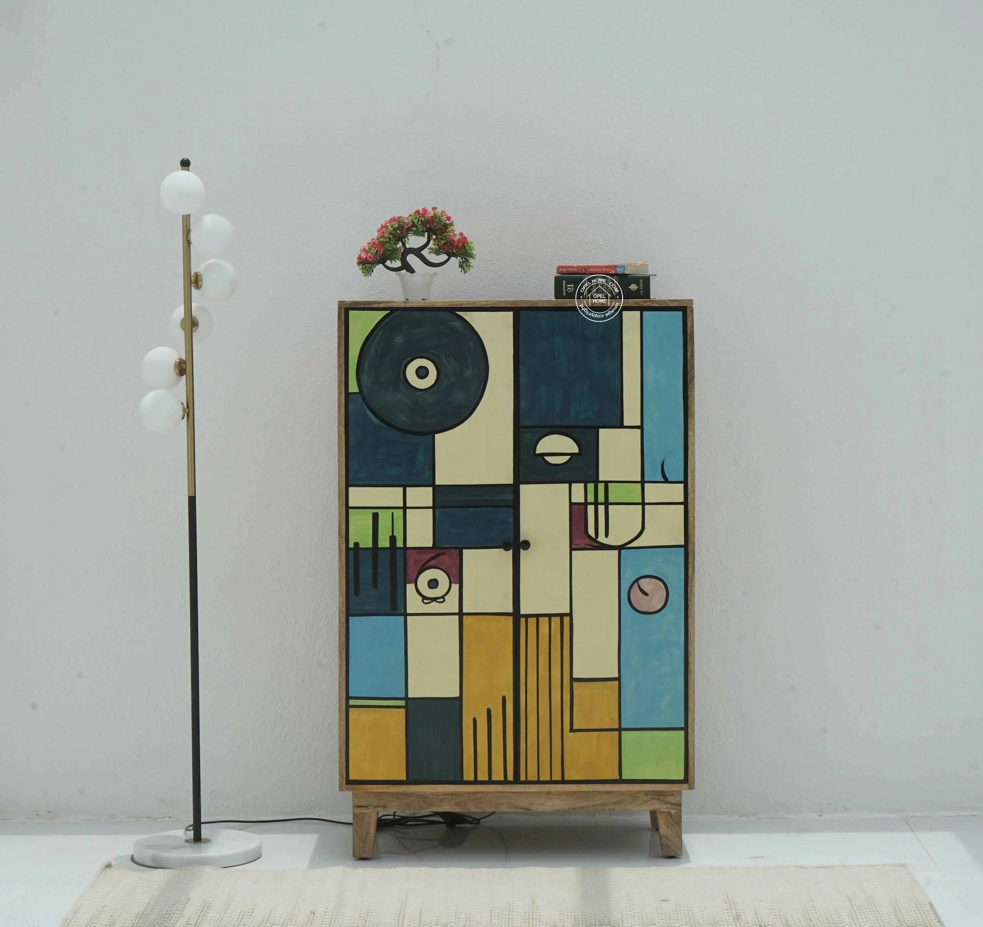 Strukt Wooden Cabinet – Hand-Painted Design, Solid Mango Wood | Opelhome UAE