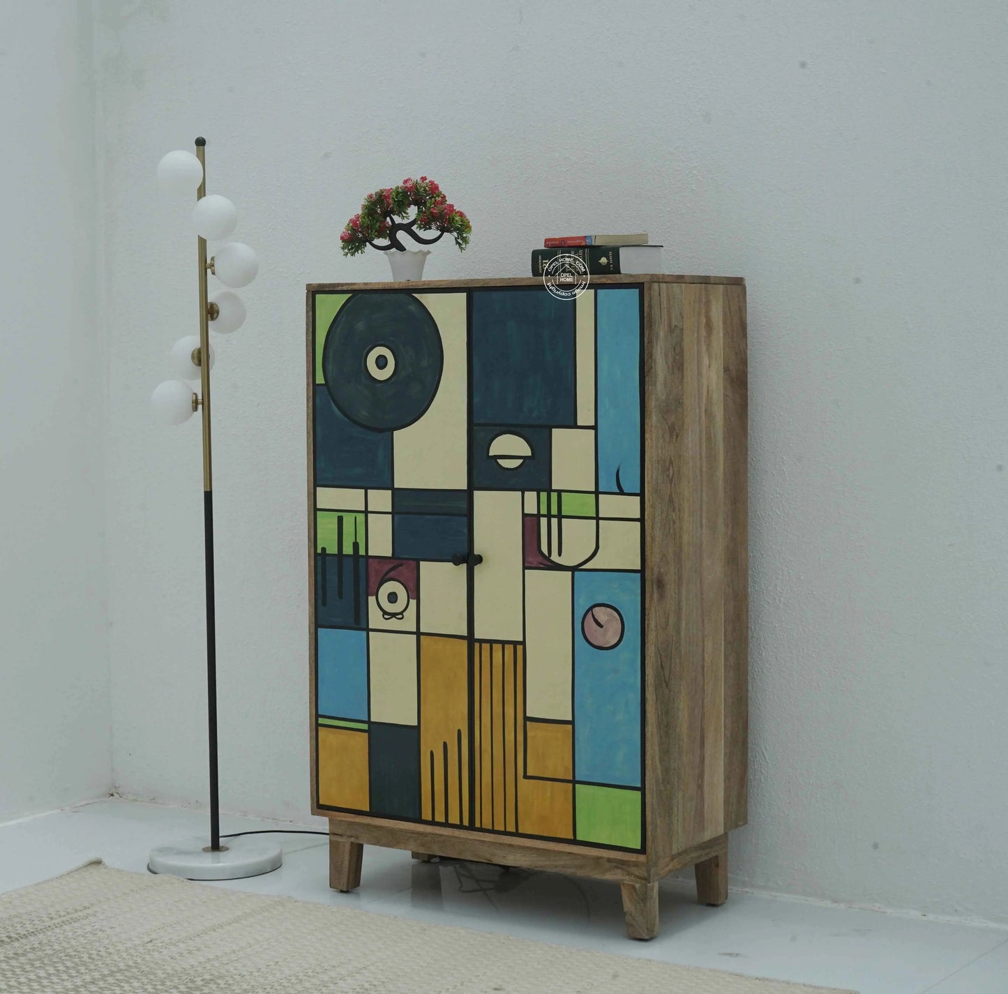 Strukt Wooden Cabinet – Hand-Painted Design, Solid Mango Wood | Opelhome UAE