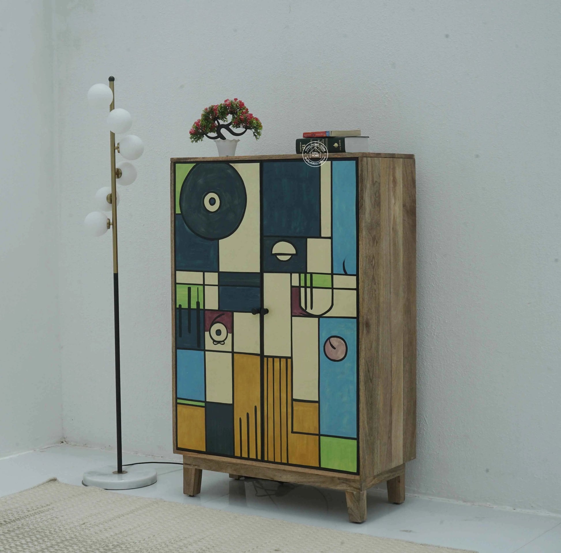 Strukt Wooden Cabinet – Hand-Painted Design, Solid Mango Wood | Opelhome UAE