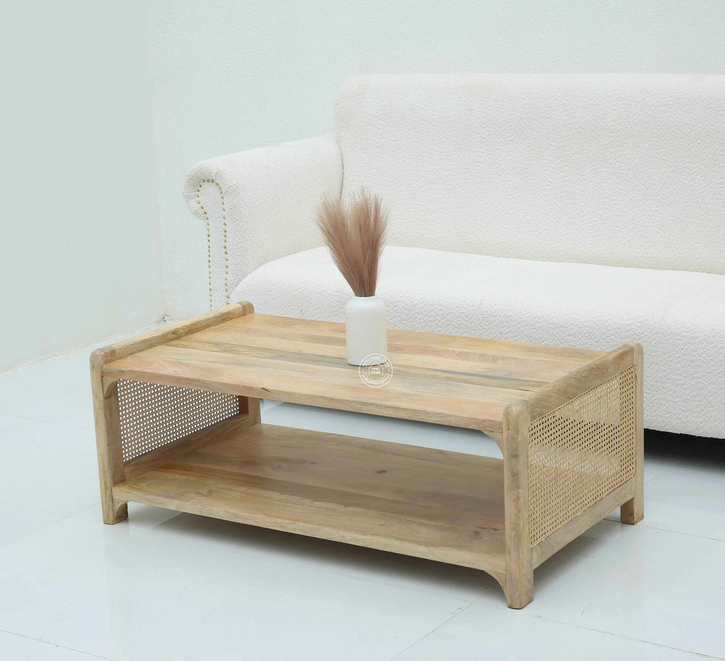 Swenson Rattan Wood Coffee Table – Solid Mango Wood, Natural Finish | Opelhome UAE