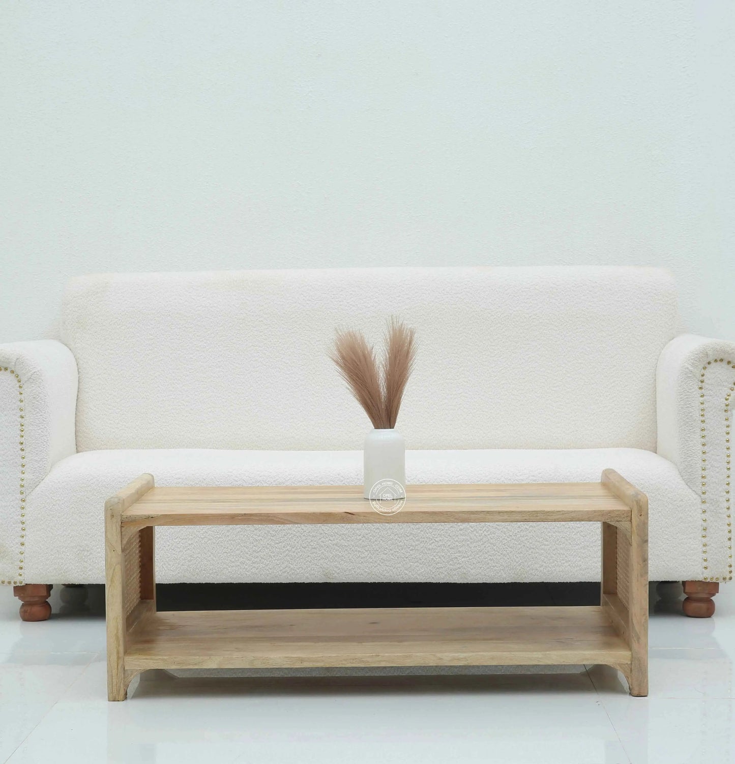 Swenson Rattan Wood Coffee Table – Solid Mango Wood, Natural Finish | Opelhome UAE