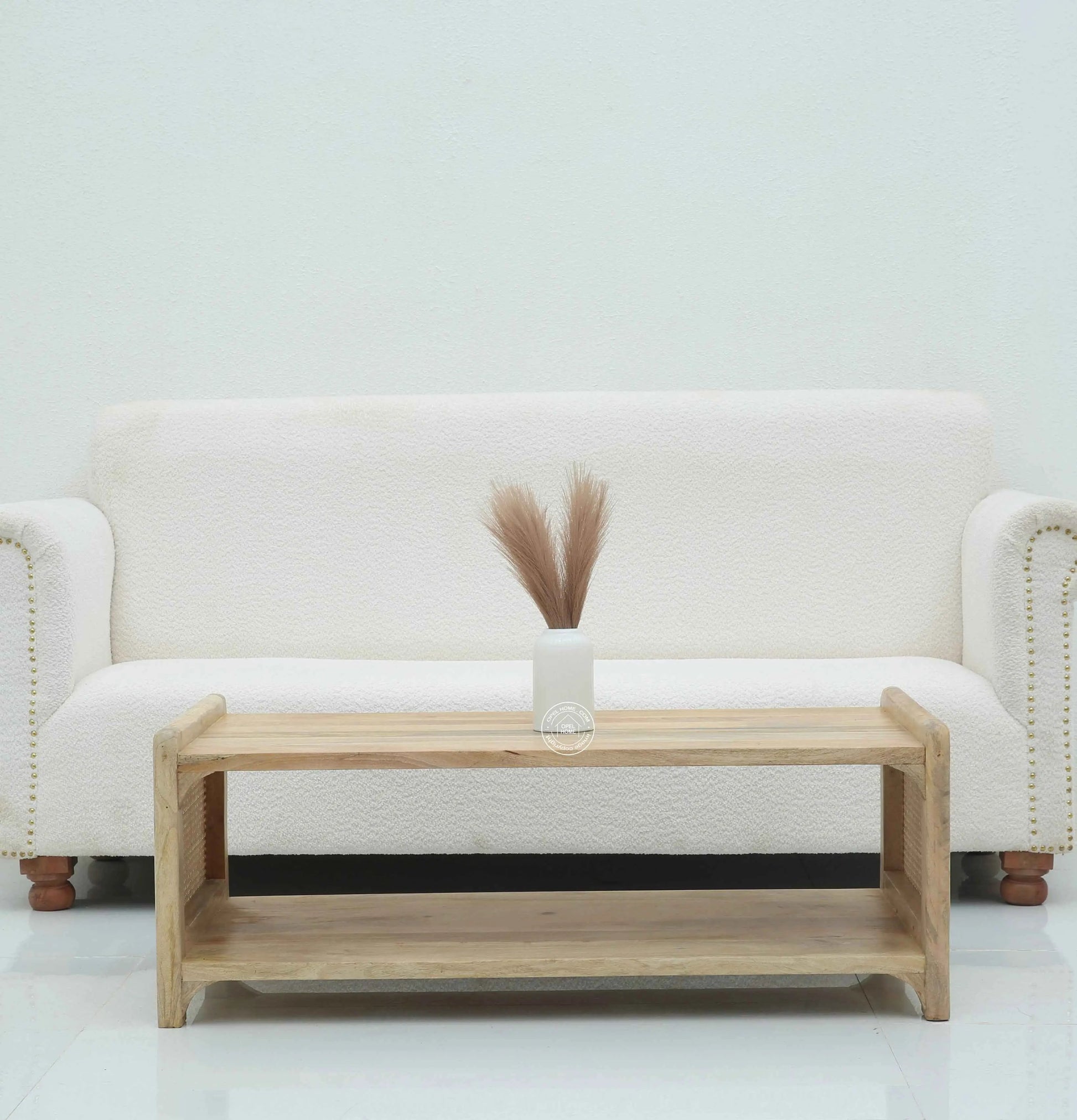 Swenson Rattan Wood Coffee Table – Solid Mango Wood, Natural Finish | Opelhome UAE