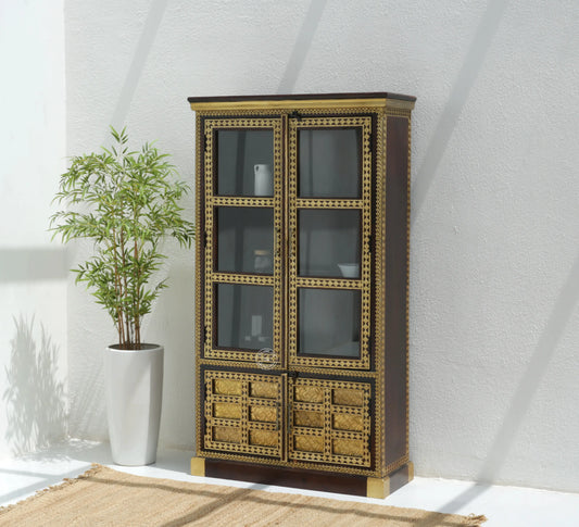 Tannis Brass FTD Display Cabinet With four Doors - Opelhome