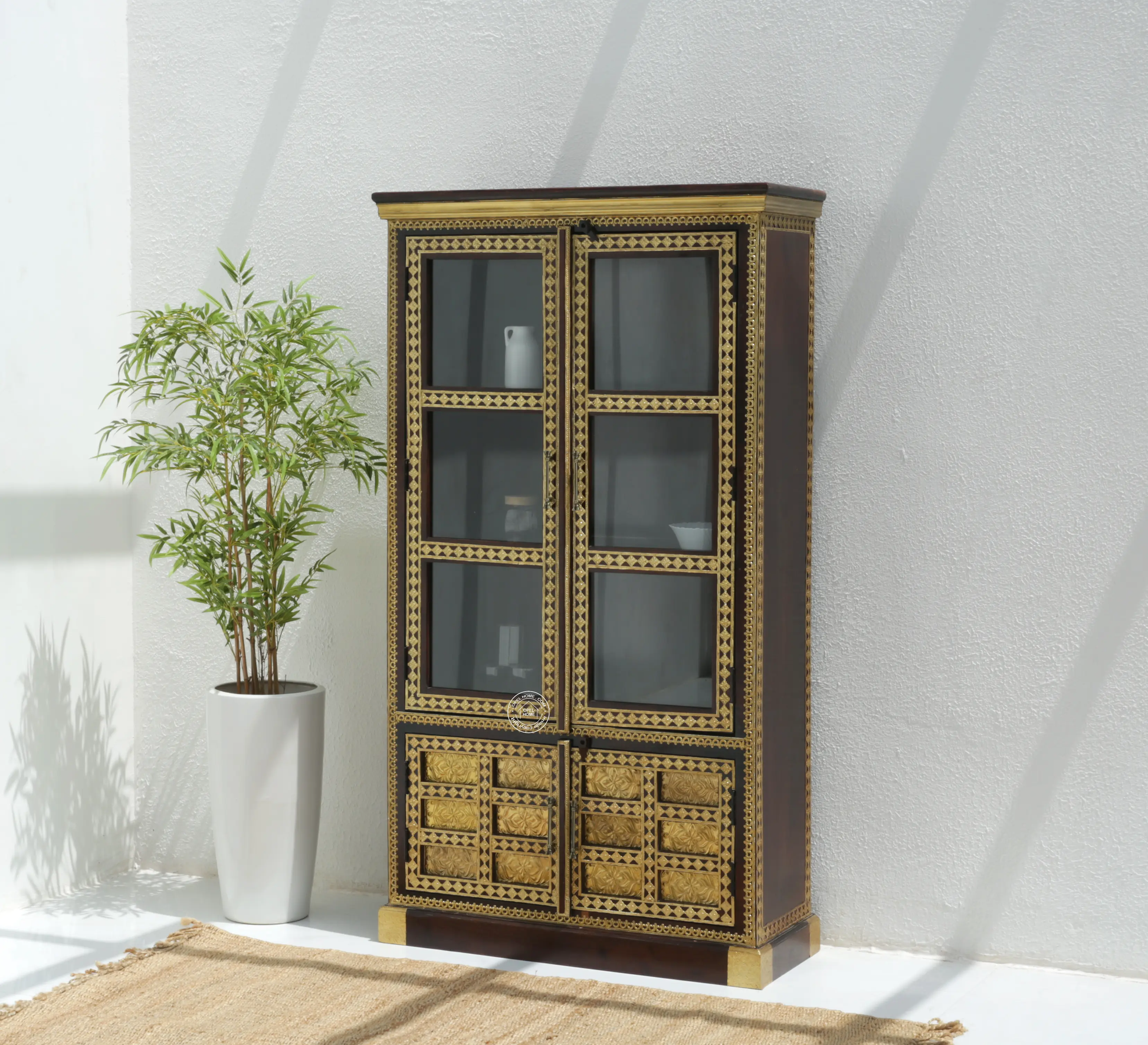 Tannis Brass FTD Display Cabinet With four Doors - Opelhome
