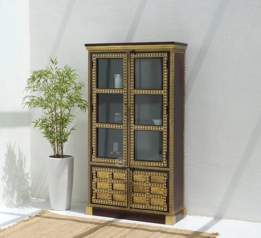 Tannis Brass FTD Display Cabinet With four Doors - Opelhome