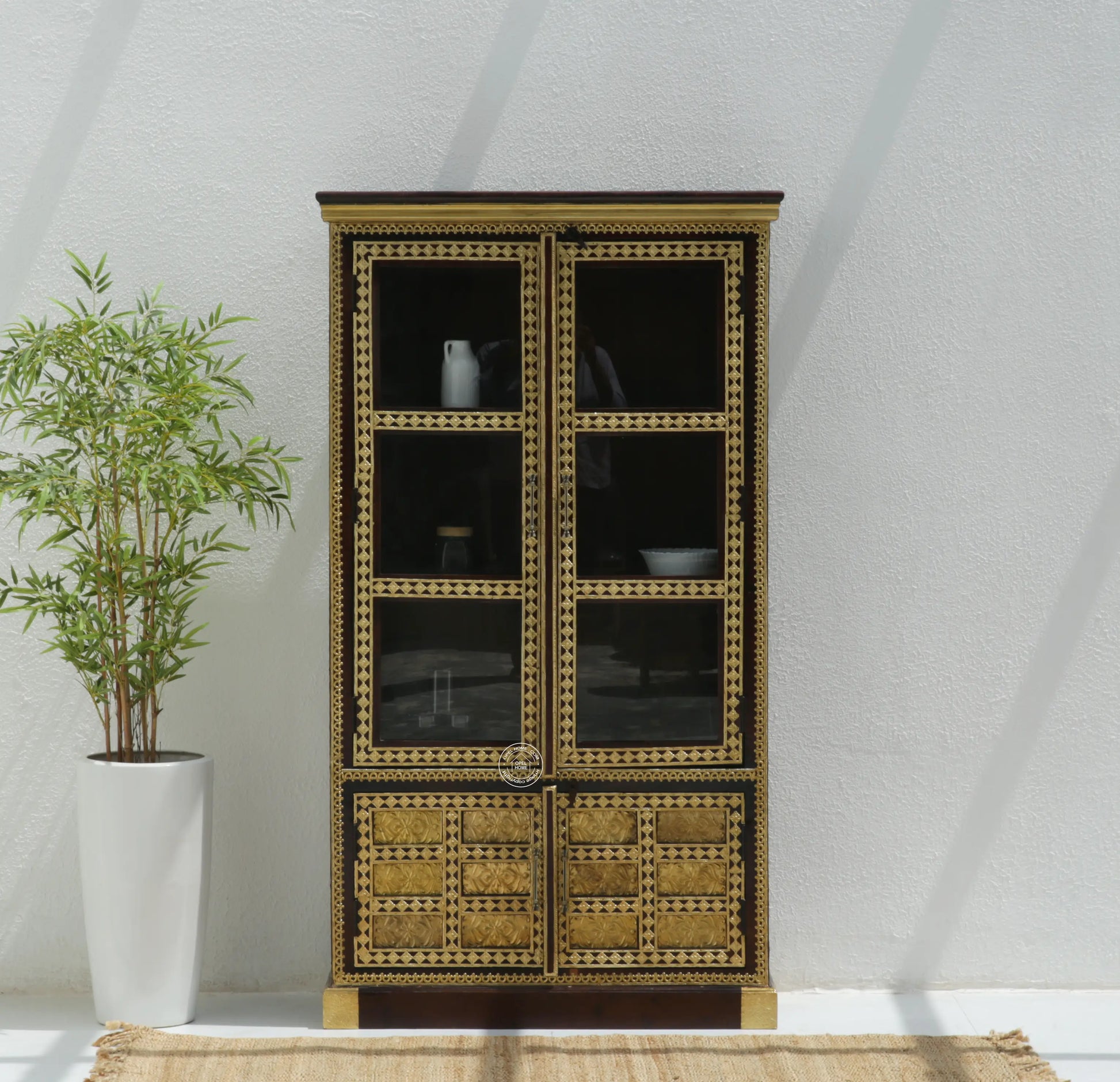 Tannis Brass FTD Display Cabinet With four Doors - Opelhome