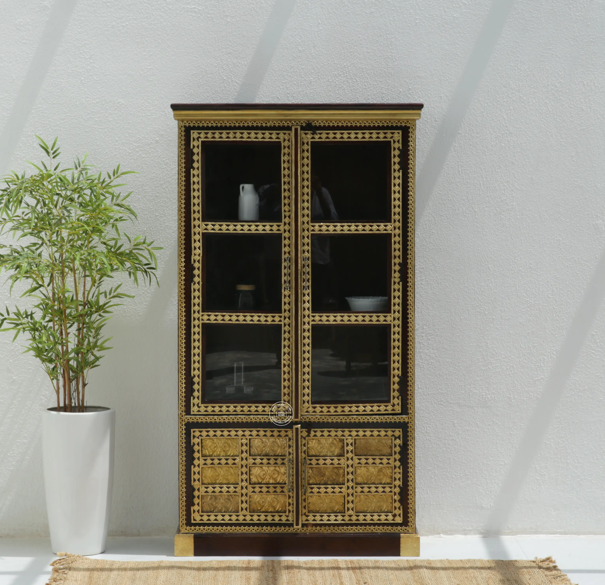 Tannis Brass FTD Display Cabinet With four Doors - Opelhome