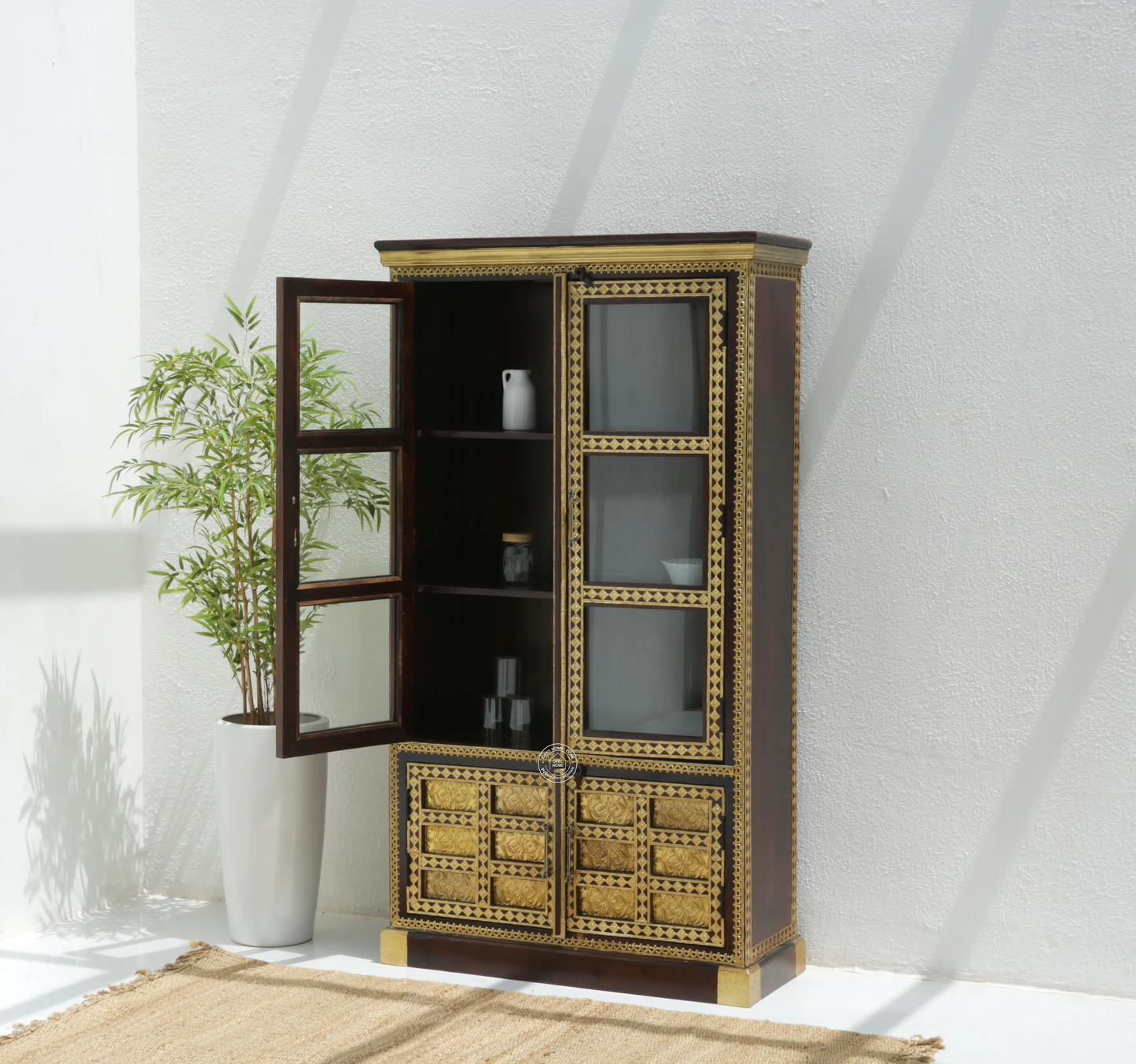 Tannis Brass FTD Display Cabinet With four Doors - Opelhome