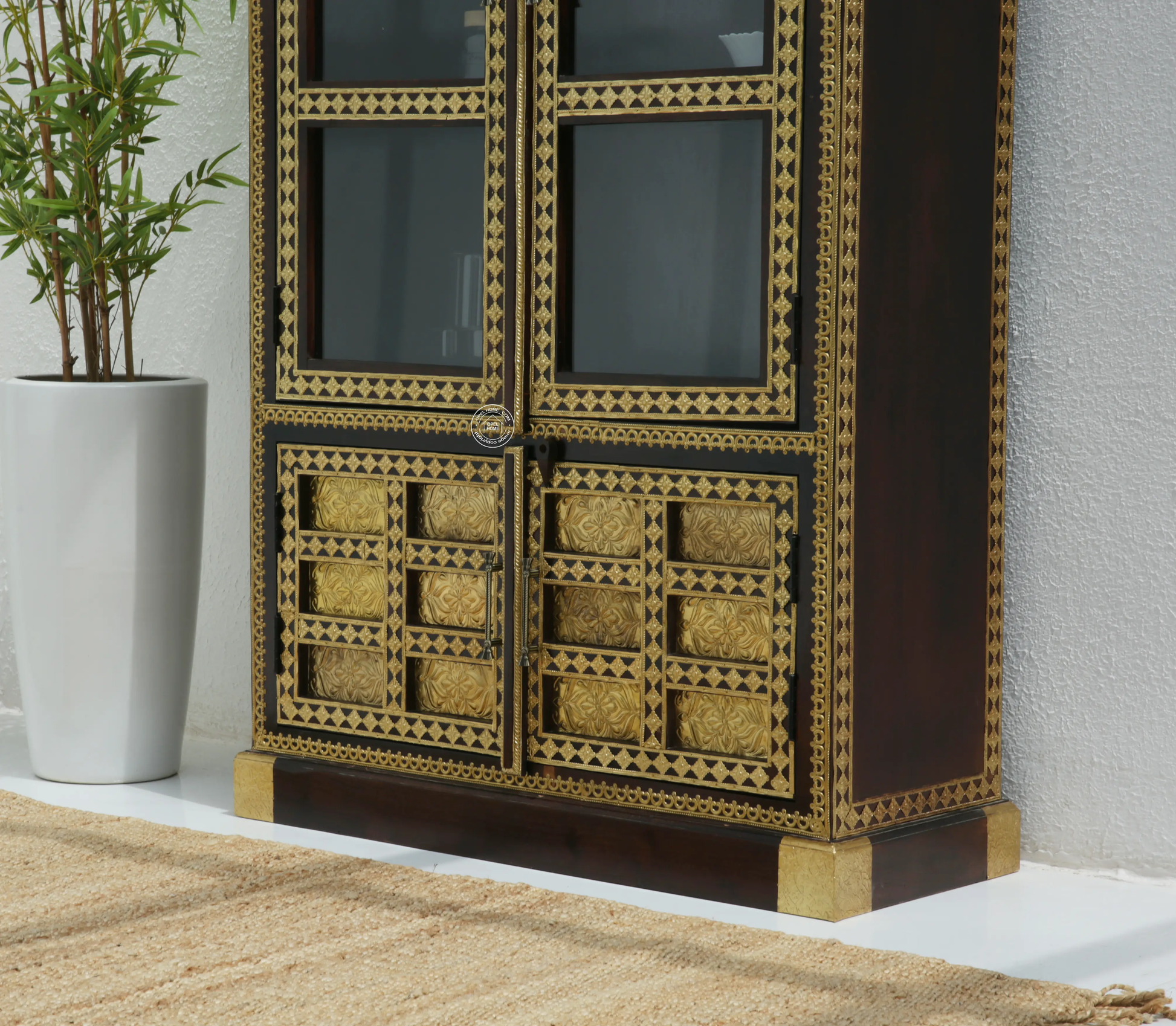 Tannis Brass FTD Display Cabinet With four Doors - Opelhome