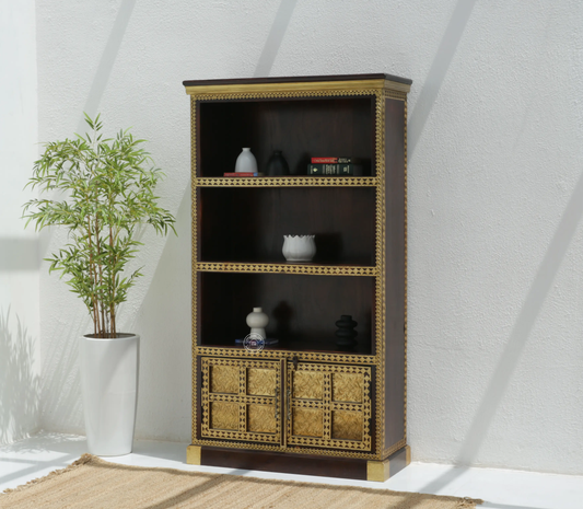 Tannis Brass FTD Display Shelves Unit With Two Doors - Opelhome