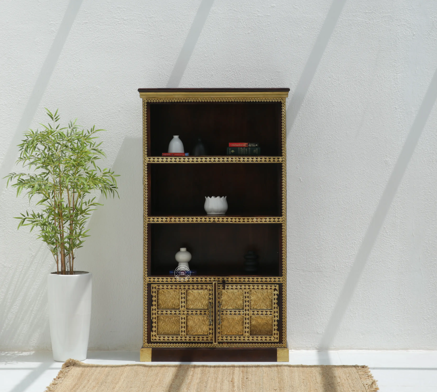 Tannis Brass FTD Display Shelves Unit With Two Doors - Opelhome