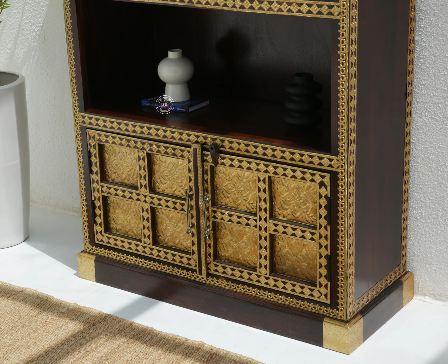 Tannis Brass FTD Display Shelves Unit With Two Doors - Opelhome