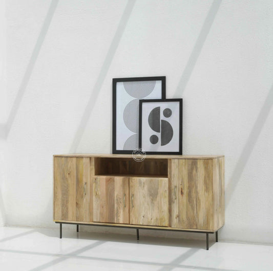 Tetteh Wooden Sideboard – 4 Doors, Solid Mango Wood, Natural Finish | Opelhome UAE