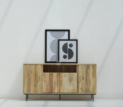 Tetteh Wooden Sideboard – 4 Doors, Solid Mango Wood, Natural Finish | Opelhome UAE