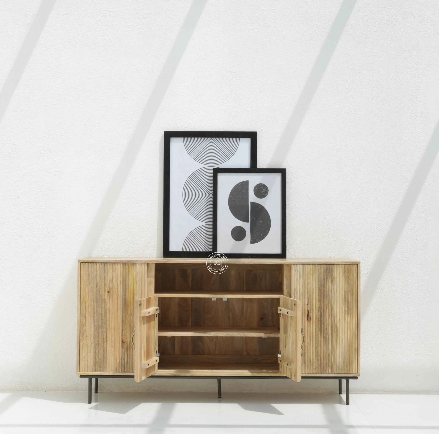 Tetteh Wooden Sideboard – 4 Doors, Solid Mango Wood, Natural Finish | Opelhome UAE